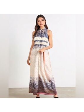 Halter High-Neck Floral Lined Maxi Dress